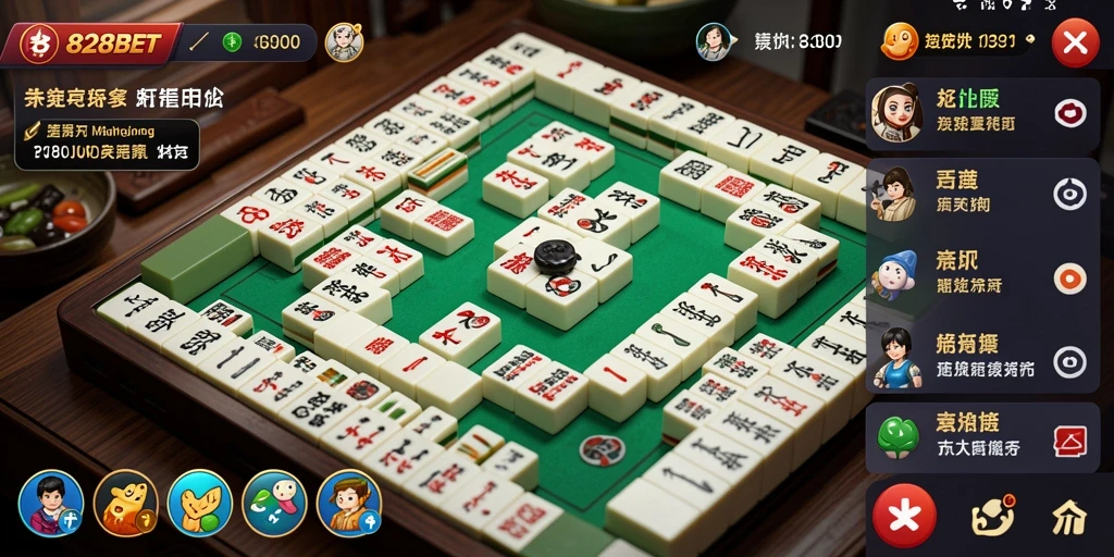Screenshot gameplay Mahjong 828BET menunjukkan aksi seru dan desain ubin yang menarik.
