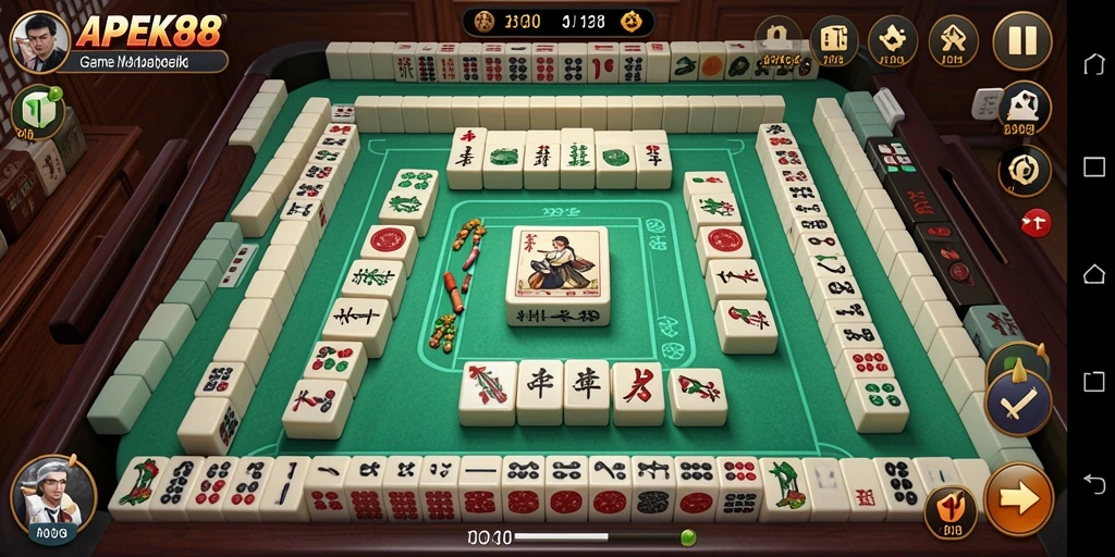 Screenshot APEK88 menunjukkan gameplay Mahjong yang seru dan menggembirakan.