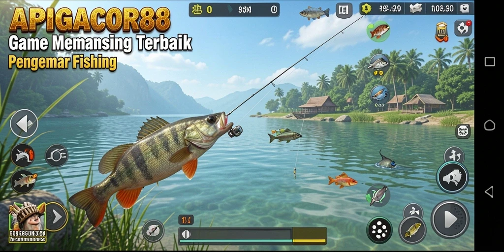 Tampilan gameplay menarik dari APIGACOR88 saat menangkap ikan di laut.