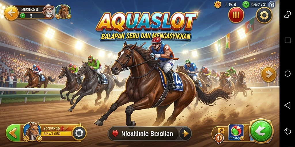Screenshot gameplay seru dalam AQUASLOT yang menampilkan balapan epik.