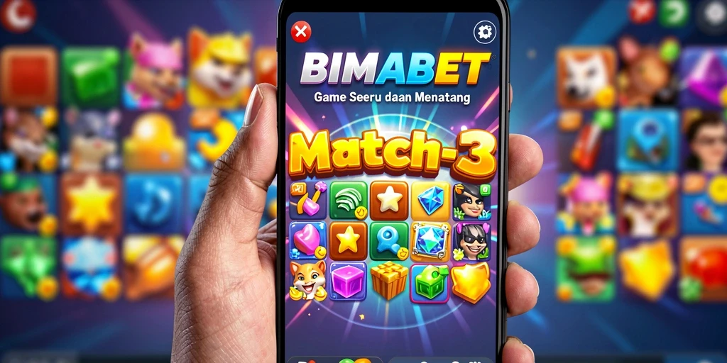Screenshot gameplay BIMABET menampilkan kecocokan blok yang seru dan penuh warna.