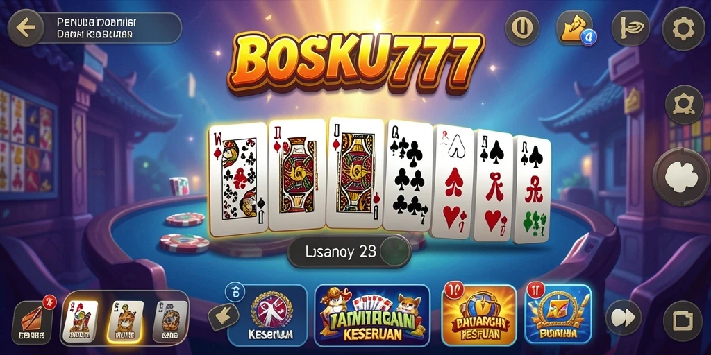 Screenshot utama BOSKU777 menampilkan gameplay domino yang seru dan interaktif.