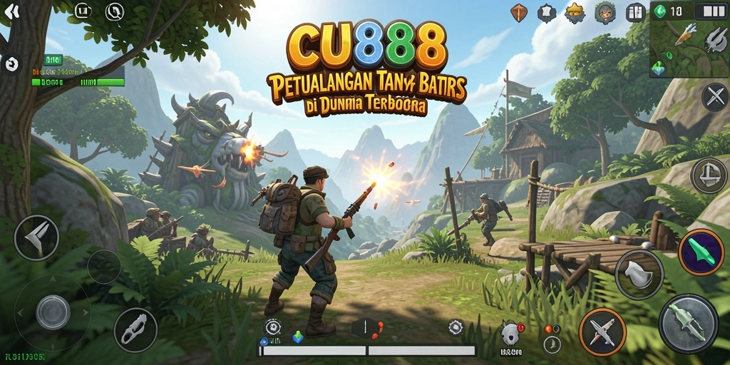 Tangkapan layar CU888 menampilkan pemandangan luas dan gameplay yang seru.
