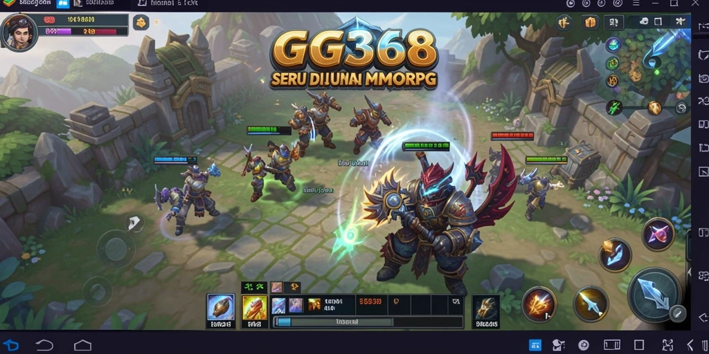 Screenshot utama menunjukkan karakter dan pertempuran seru di GG368.