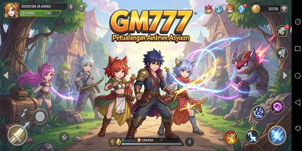Tampilan gameplay menarik dari GM777 dengan karakter Anime yang menawan.