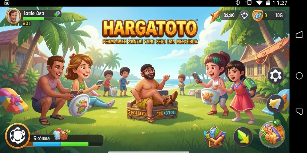 Tampilan gameplay HARGATOTO yang cerah dan menarik.