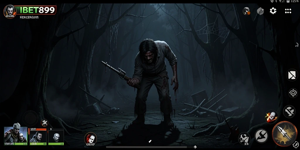 Screenshot gameplay IBET899 yang menegangkan dengan suasana horror yang mencekam.
