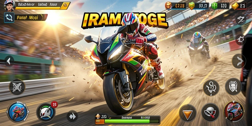 Tampilan mendebarkan dari gameplay IRAMATOGEL yang menampilkan aksi balap motor.