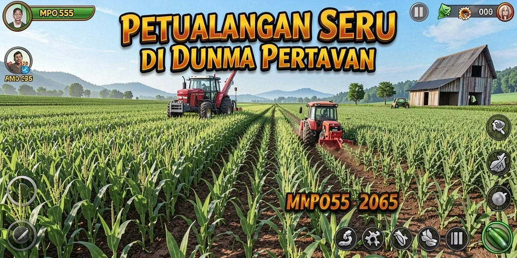 Tampilan gameplay seru dalam MPO555 yang menampilkan ladang dan aktivitas bertani.