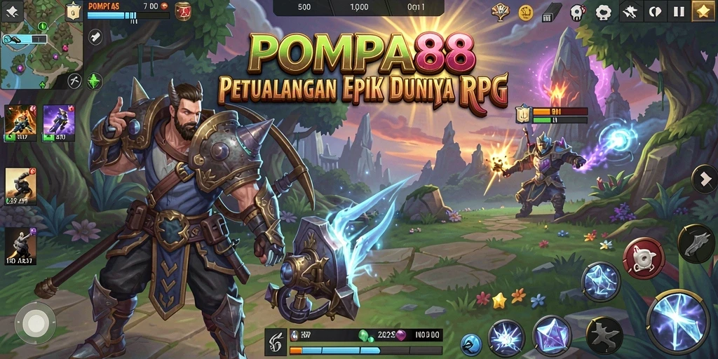 Screenshot utama POMPA88 menampilkan pertarungan seru dalam petualangan RPG.