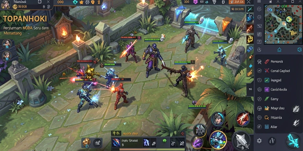 Tangkapan layar gameplay <strong>TOPANHOKI</strong> menampilkan aksi pertempuran tim yang intens.