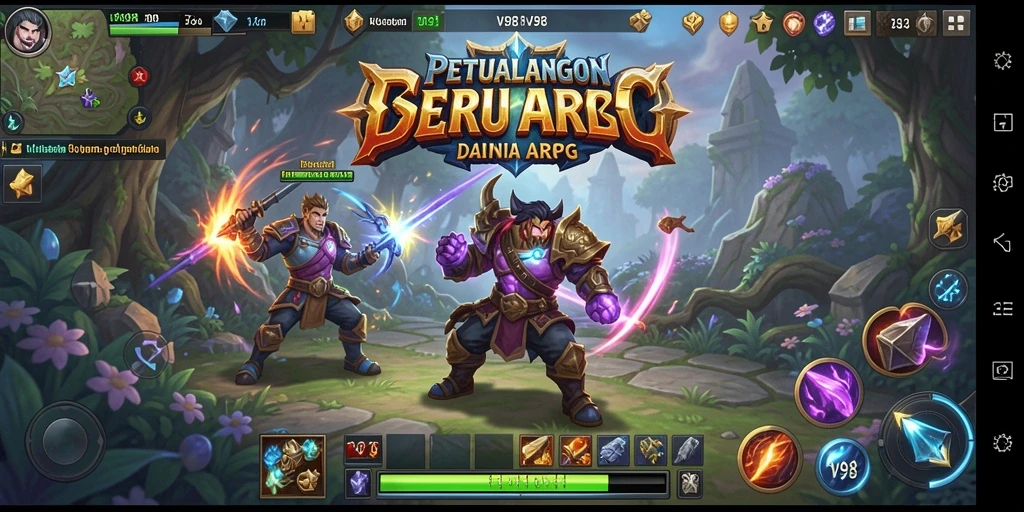 Tampilan menarik dari gameplay seru dalam V98 di dunia ARPG.